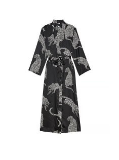 Халат Satin Long Robe Black Leopard