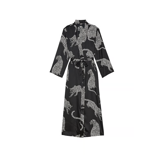 Халат Satin Long Robe Black Leopard