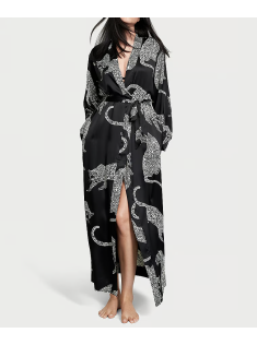 Халат Satin Long Robe Black Leopard
