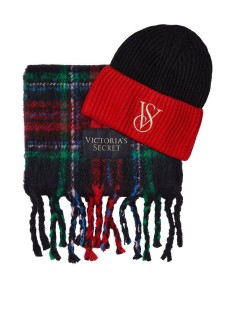 Набір шапка+шарф Victoria's Secret Plaid Set Black