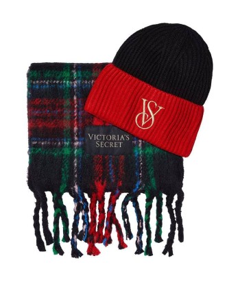Набор шапка+шарф Victoria’s Secret Plaid Set Black