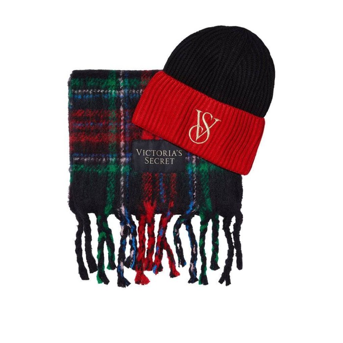 Набір шапка+шарф Victoria's Secret Plaid Set Black
