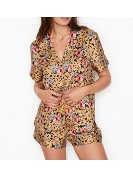 Пижама с шортами Satin Short  Flower print Golden