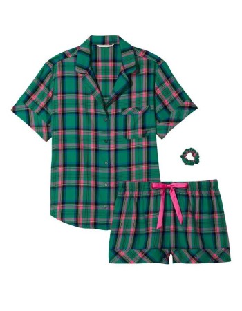 Пижама Green plaid Flannel Short PJ Set