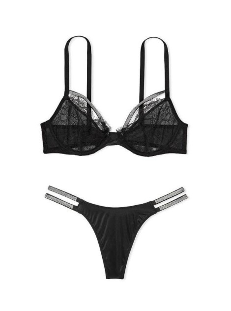 Комплект білизни Very Sexy Shine Strap Bra Lace Black Push-Up Set
