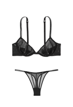 Комплект белья Sheer Shine Unlined Low-Cut Demi Bra Set Black