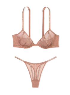 Комплект белья Sheer Shine Unlined Low-Cut Demi Bra Set Almond Beige