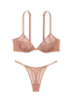 Комплект белья Sheer Shine Unlined Low-Cut Demi Bra Set Almond Beige