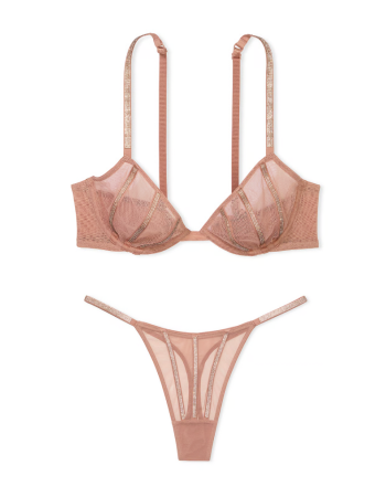 Комплект білизни Sheer Shine Unlined Low-Cut Demi Bra Set Almond Beige