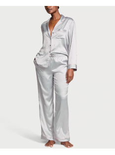 Пижама Glazed Satin Dew Drop Long Pajama Set Grey