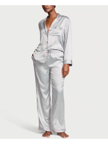 Пижама Glazed Satin Dew Drop Long Pajama Set Grey