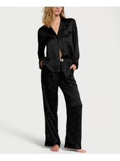 Піжама Glazed Satin Dew Drop Long Pajama Set Black