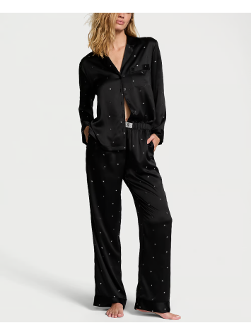 Пижама Glazed Satin Dew Drop Long Pajama Set Black