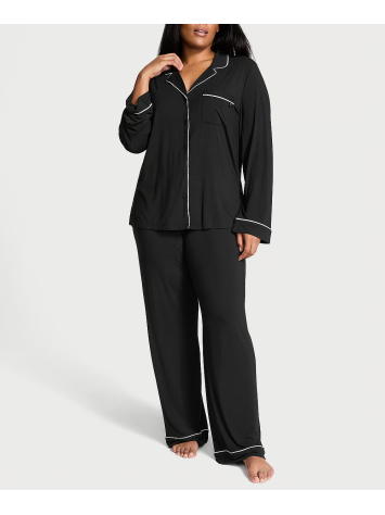 Піжама чорна Modal Long Pj Set Black Angel Pink Piping