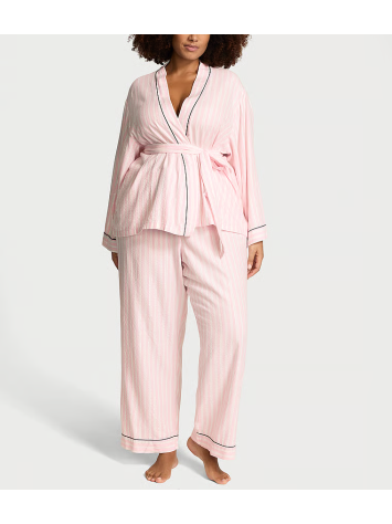 Піжама Flannel Wrap Long Pajama Set Stripe