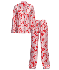 Сатиновая пижама Glazed Satin Long Pajama Set Chalk Rose Bows