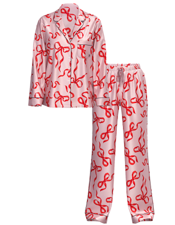 Сатиновая пижама Glazed Satin Long Pajama Set Chalk Rose Bows