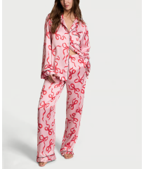 Сатиновая пижама Glazed Satin Long Pajama Set Chalk Rose Bows