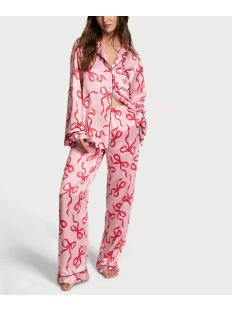 Сатинова піжама Glazed Satin Long Pajama Set Chalk Rose Bows