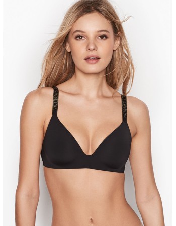 Бюстгальтер Victoria’s Secret Logo Bra LIGHTLY LINED WIRELESS - BLACK LUREX STRAPS