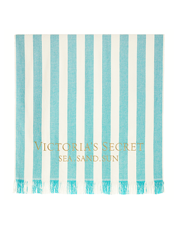Полотенце для пляжа Victoria’s Secret принт синяя полоска и золотом вышит VS logo