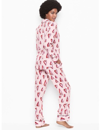 Пижама коттоновая Victoria’s Secret the Lightweight PJ SET Print PINK RIBBON HEART