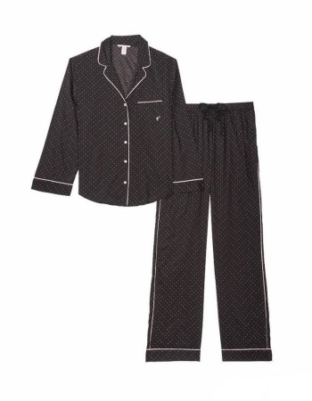 Пижама Cotton Long PJ Set black pin dot