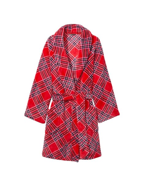 Халат Victoria's Secret Logo Short Cozy Robe Red plaid