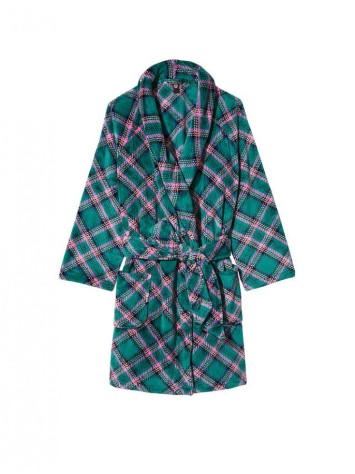 Халат Victoria's Secret Logo Short Cozy Robe Green plaid