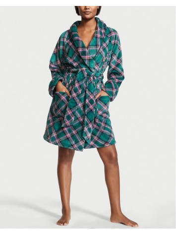 Халат Victoria's Secret Logo Short Cozy Robe Green plaid