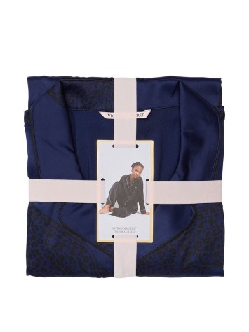 Піжама Victoria Secret The Satin Long PJ Set Blue Leopard print