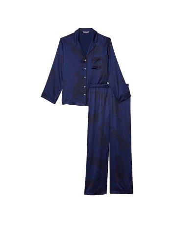 Піжама Victoria Secret The Satin Long PJ Set Blue Leopard print