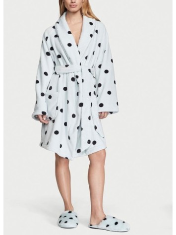 Плюшевий Халат Victoria Secret Logo Short Cozy Robe Blue& Black dot