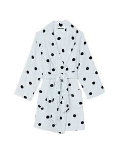 Плюшевий Халат Victoria Secret Logo Short Cozy Robe Blue& Black dot