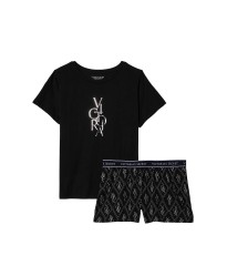 Піжама Victoria's Secret Cotton Sleep Shirt Boxer Short Set Black Logo