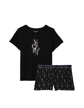 Піжама Victoria's Secret Cotton Sleep Shirt Boxer Short Set Black Logo