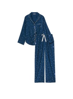 Піжама Victoria's Secret Flannel Long Pajama Set Academy Blue with Stars