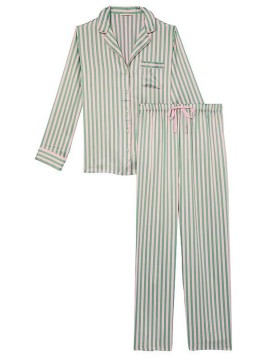 Сатинова піжама Satin Long Pj Set Green Stripes