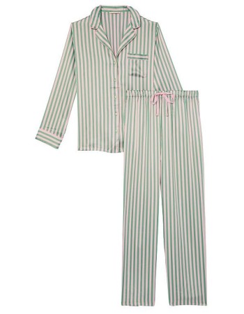 Сатиновая пижама Satin Long Pj Set Green Stripes