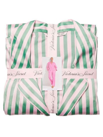 Сатинова піжама Satin Long Pj Set Green Stripes