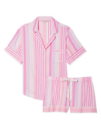 Піжама Flannel Short PJ Set Babydoll Pink Stripe