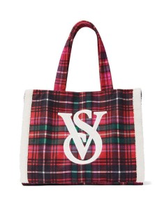 Сумка Victoria's Secret Cozy Plush Fleece Tote Bag Sherpa Bright Tartan