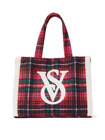 Сумка Victoria's Secret Cozy Plush Fleece Tote Bag Sherpa Bright Tartan