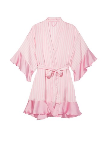 Сатиновий халат Вікторія Сікрет Flounce Satin Robe Pink Stripes