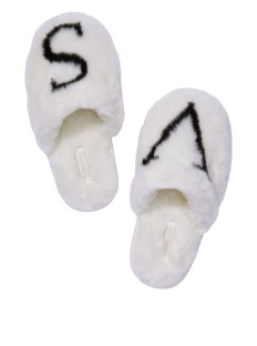 Домашні капці Victoria's Secret White Logo Faux Fur Slippers