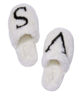 Домашние тапочки Victoria's Secret White Logo Faux Fur Slippers