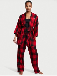 Піжама Victoria's Secret Flannel 3-Piece Set Lipstick Black Plaid