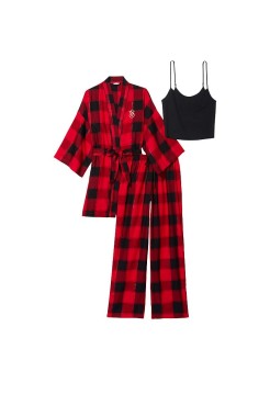 Пижама Victoria’s Secret Flannel 3-Piece Set Lipstick Black Plaid