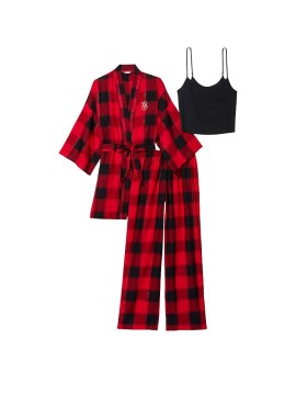 Піжама Victoria's Secret Flannel 3-Piece Set Lipstick Black Plaid