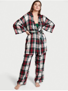 Піжама Victoria's Secret Flannel 3-Piece Set White Green Plaid